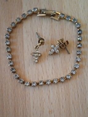 $2 >>>Gold-Tone Crystal Tennis Bracelet and Cross Drop Earrings Set